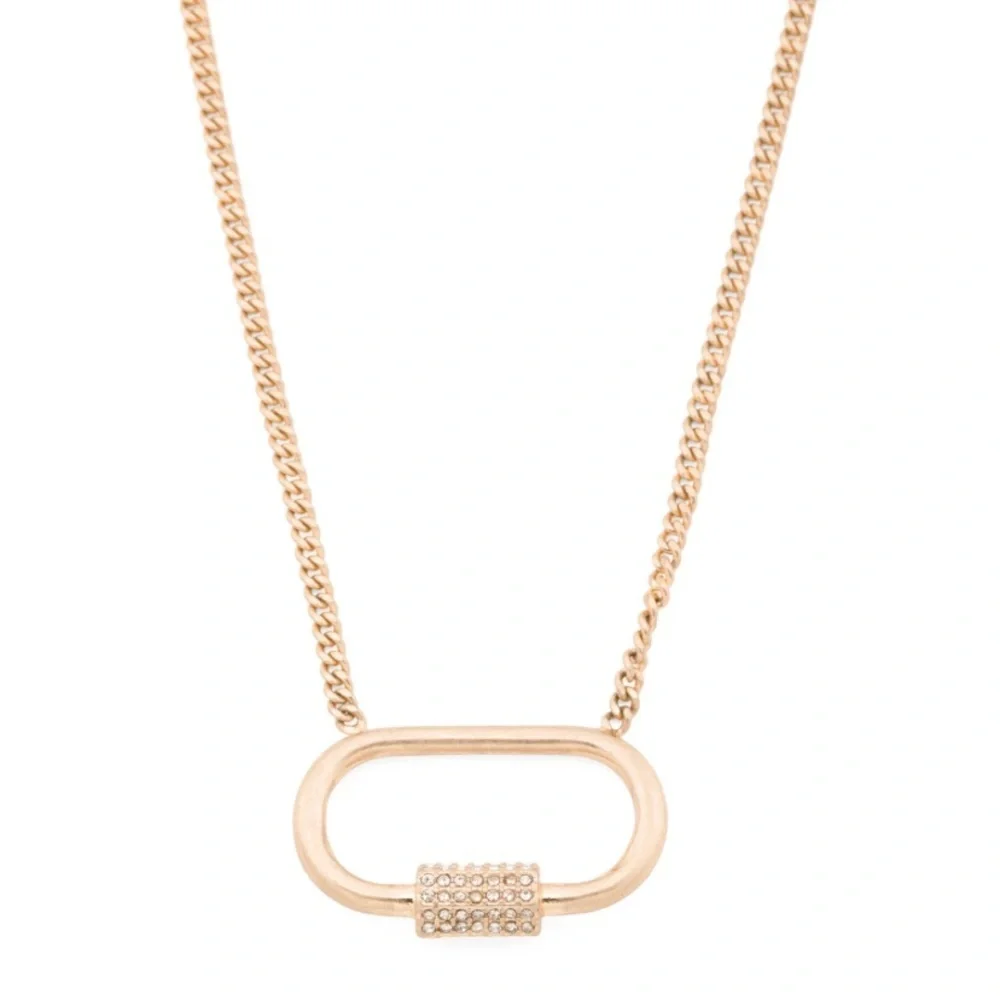 All Saints Crystal Pave Carabiner Pendant Gold Tone Necklace - Picture 1 of 2